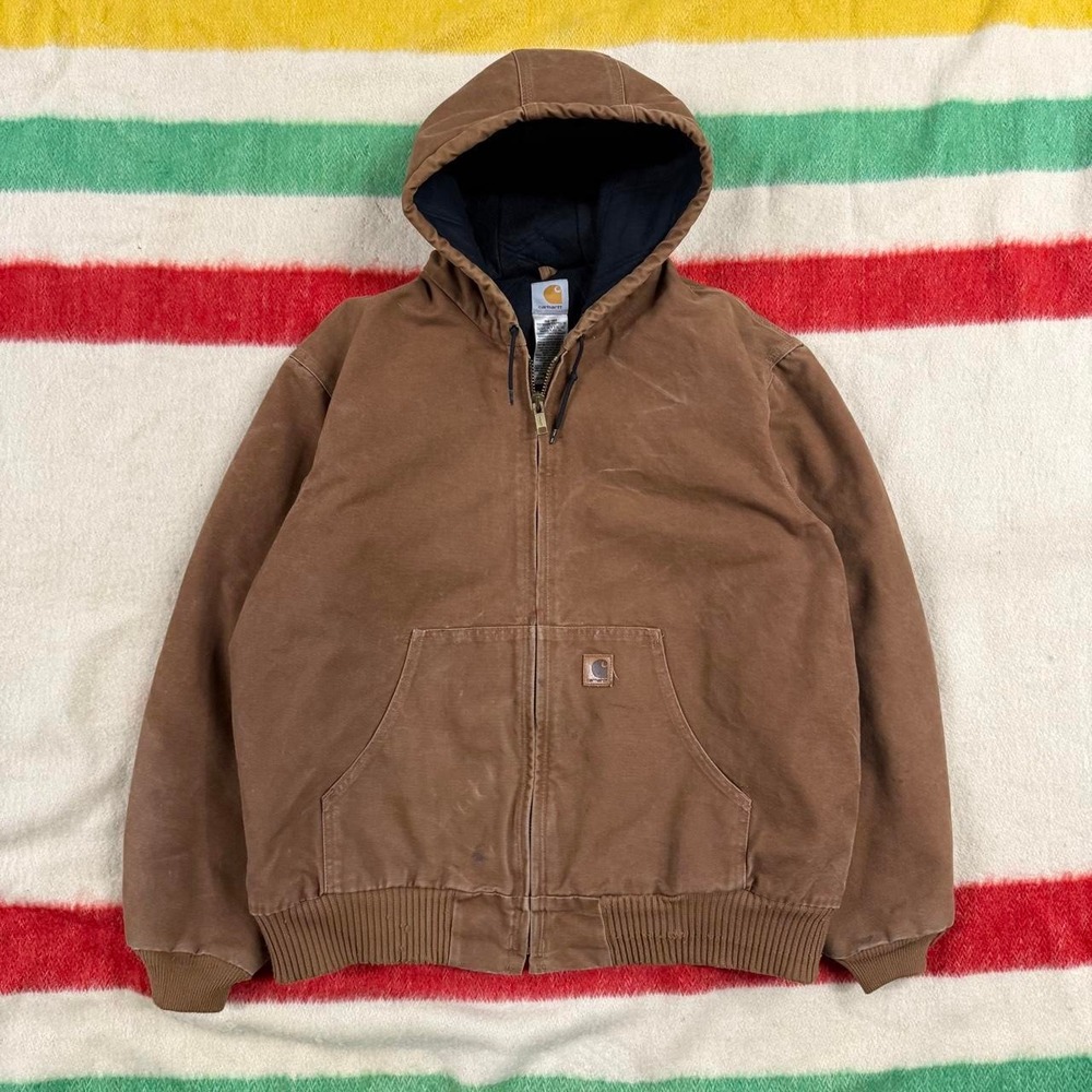 Carhartt J130 Zip Up Active Hooded Jacket Brown Duck Canvas Mens XL SOME WEAR